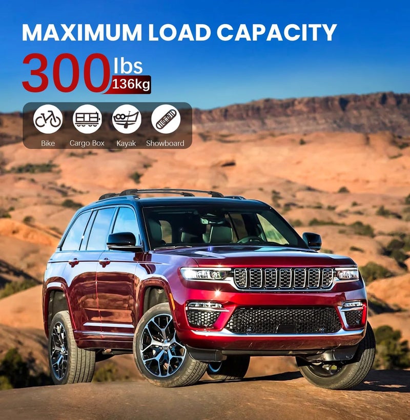 Soruci 300lbs Roof Rack Cross Bars Fit for 2021-2026 Jeep Grand Cherokee L 3-Row & 2022-2026 Cherokee WL 2-Row, Heavy Duty Lockable Roof Rails Croosbars for Cargo Carrier Kayak Bike Ski Snowboard - Image 3